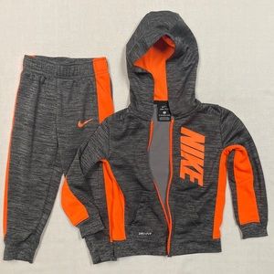 Nike Therma Fit Fleece full-zip jacket & pants set, gray & orange, 3T, Dri-Fit